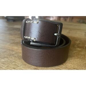 Men’s Brown Genuine Leather Belt M 31x1.5” Contrast Stitch Metal Buckle